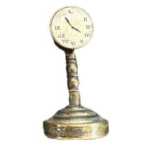 Vintage Dollhouse Accessory Rustic Brass Mini Clock Aged Patina Tarnished Charm